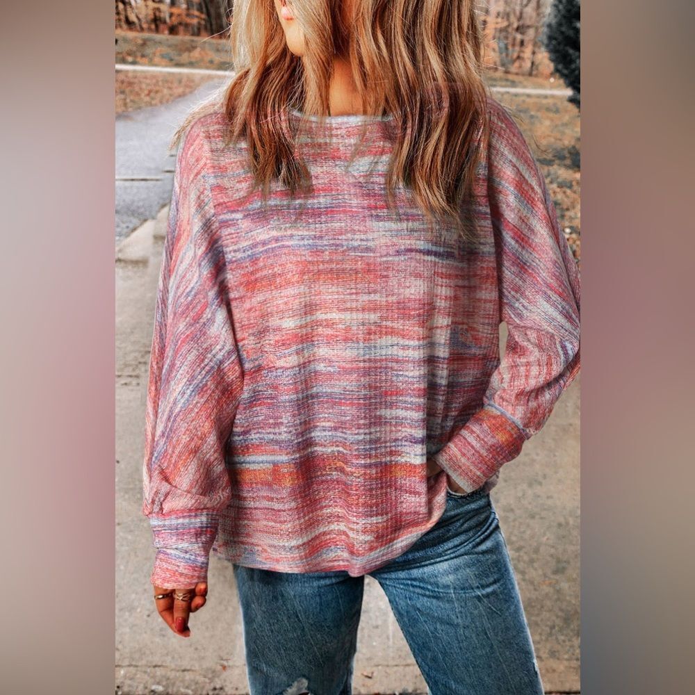 Fall Multicolored Sweater Heathered Round Neck Long Sleeve T-Shirt​